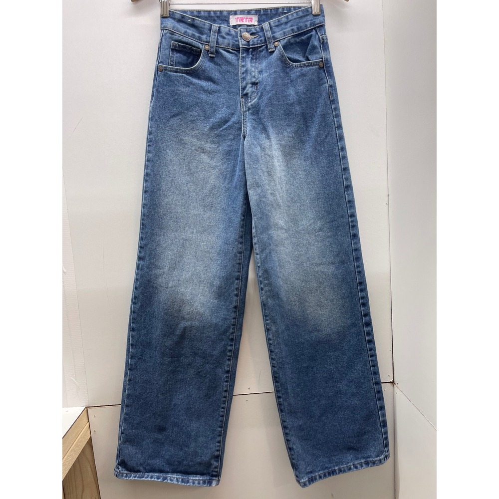 TRTR Women Wide Leg Jeans Size 00 Antique Blue High Rise Baggy Denim